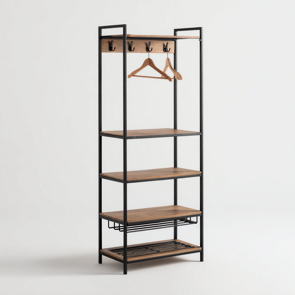 Percheros - metal - madera - 80x40x180 cm - negro-madera - diseño industrial-Havenupbay