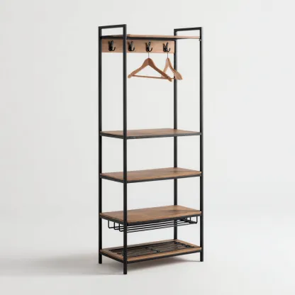 Percheros - metal - madera - 80x40x180 cm - negro-madera - diseño industrial-Havenupbay