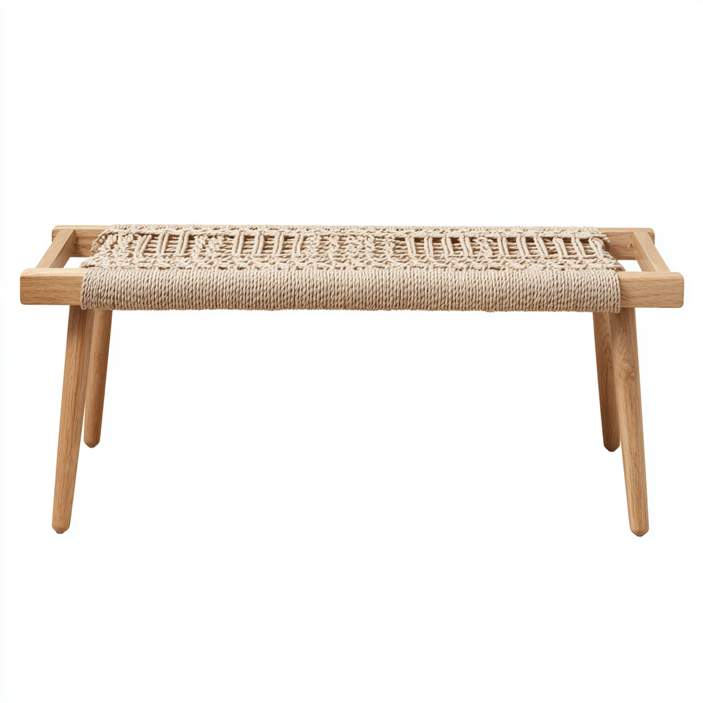 Banco de entrada - madera - tejido trenzado - 115x38x45 cm - beige - diseño nórdico-Havenupbay