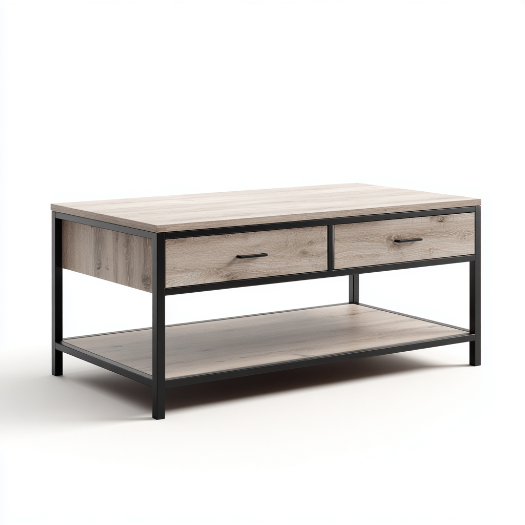 Mesa de centro - madera-metal - 105x55x45 cm - natural-negro - estilo industrial-Havenupbay