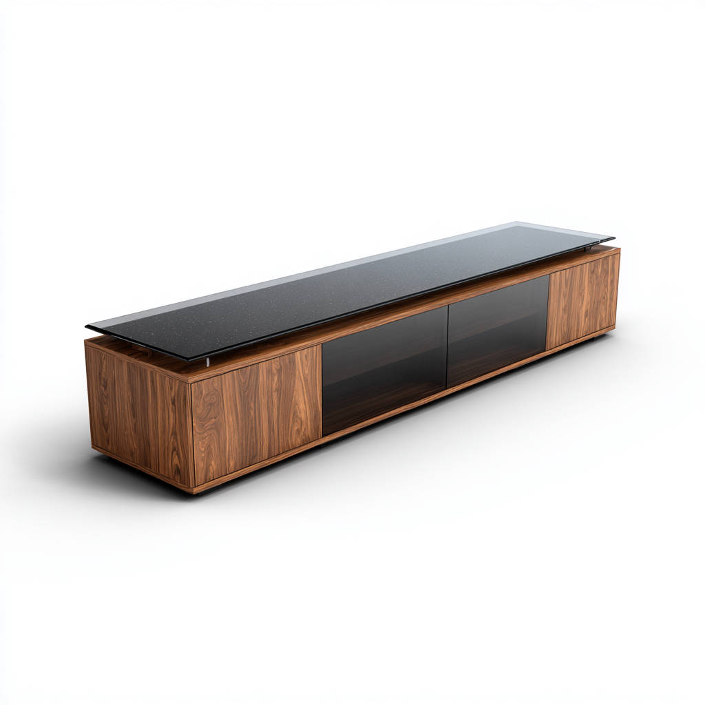 Muebles de TV - madera-vidrio - 220x45x55 cm - marrón-negro - diseño moderno-Havenupbay