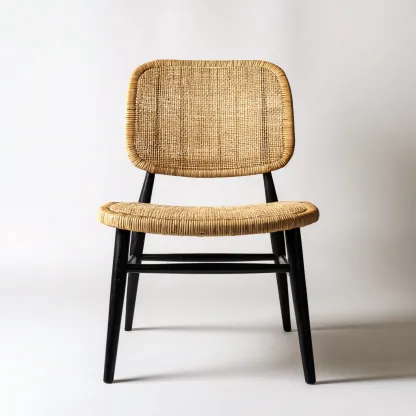 Silla de jardín - madera - ratán natural - 58x50x85 cm - marrón-negro - estilo natural moderno para terraza y balcón-Havenupbay