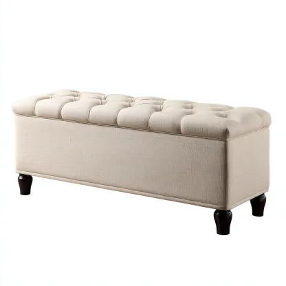 Banco de entrada - madera - tapizado - 120x40x45 cm - beige - diseño clásico-Havenupbay