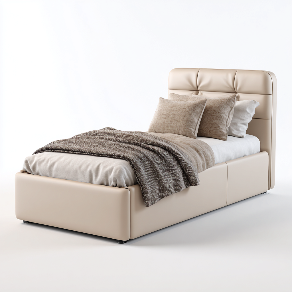 Camas individuales-cuero-madera-200x100x105 cm-beige-diseño moderno-Havenupbay