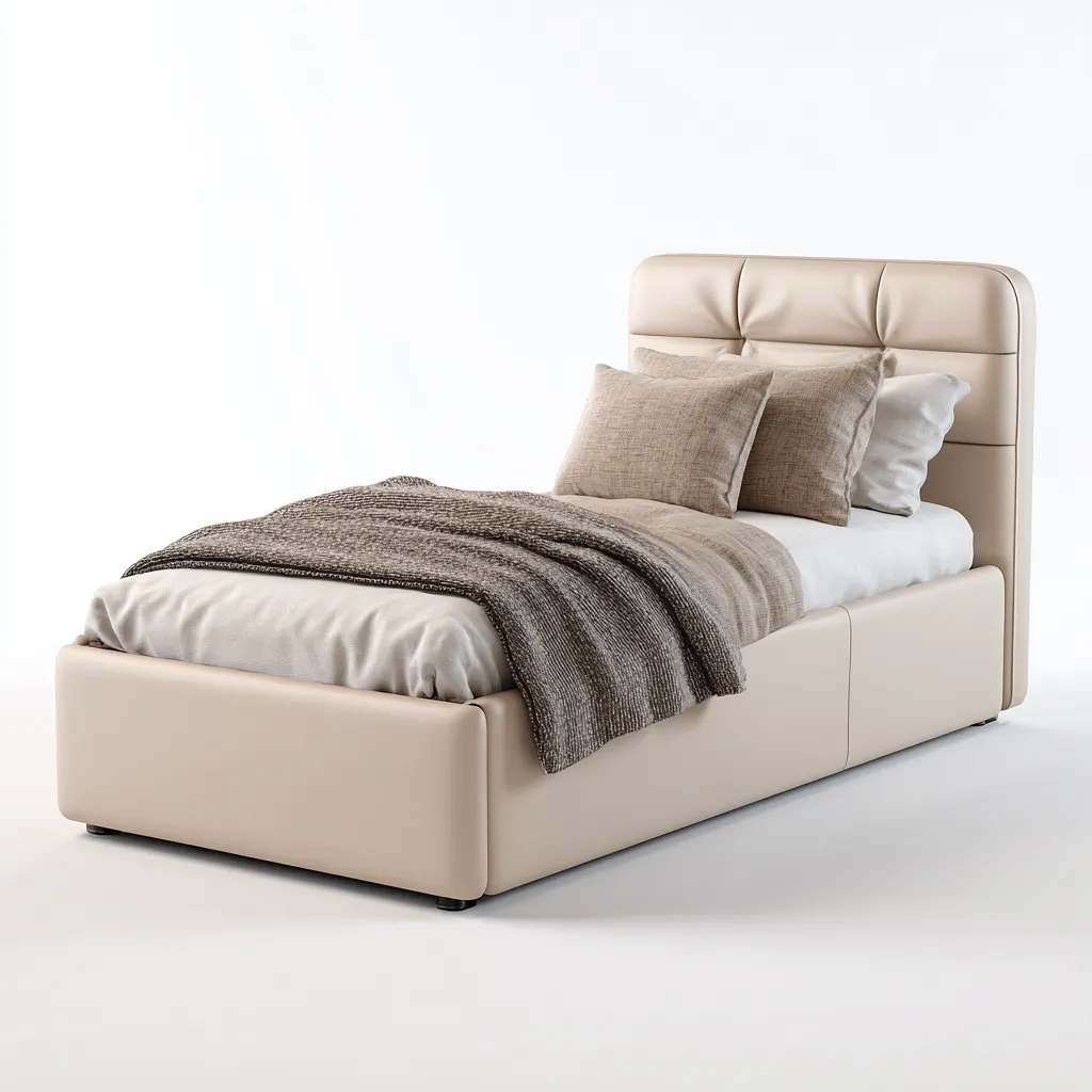 Camas individuales-cuero-madera-200x100x105 cm-beige-diseño moderno-Havenupbay