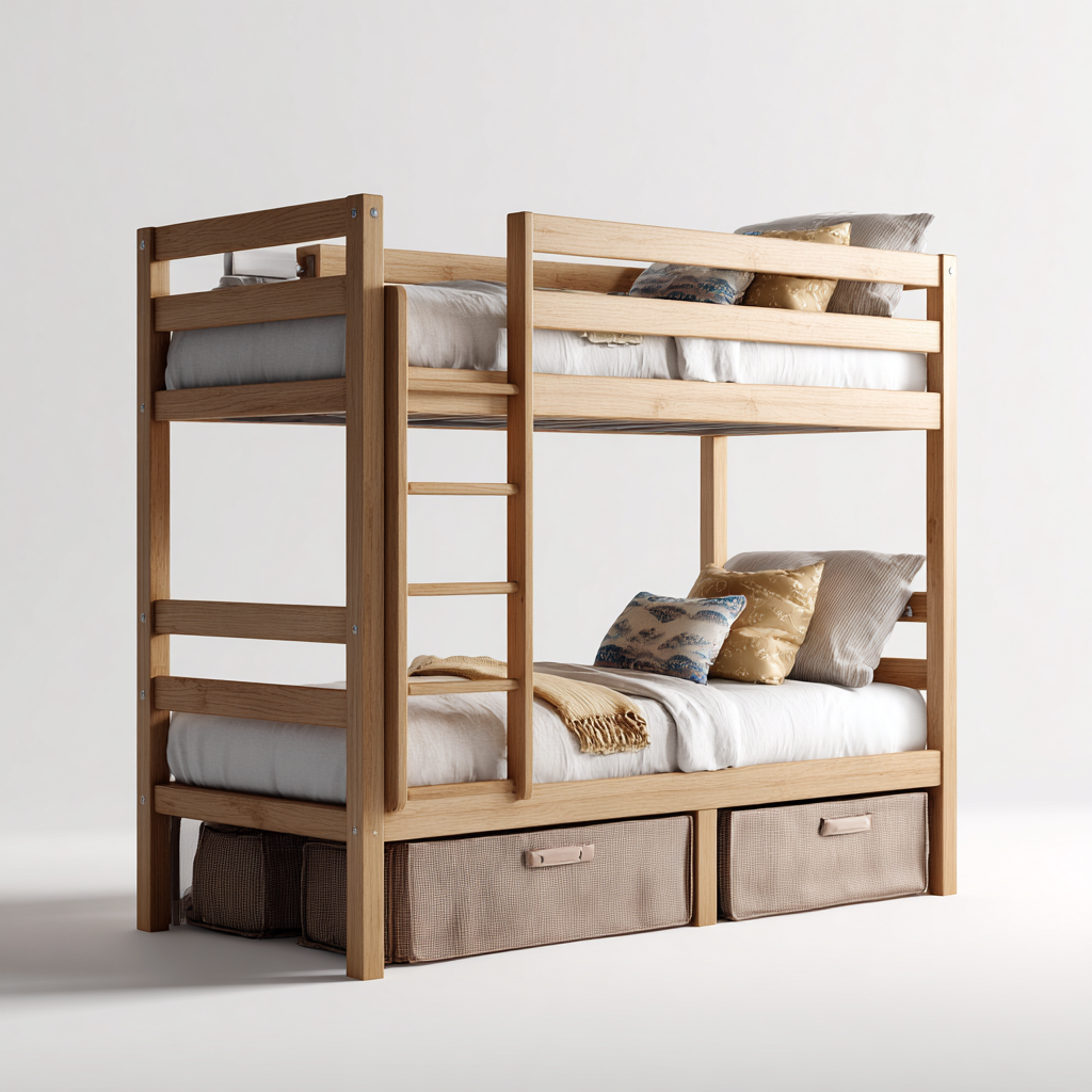 Literas de madera - madera - 205x105x165 cm - madera natural - diseño funcional con almacenaje-Havenupbay