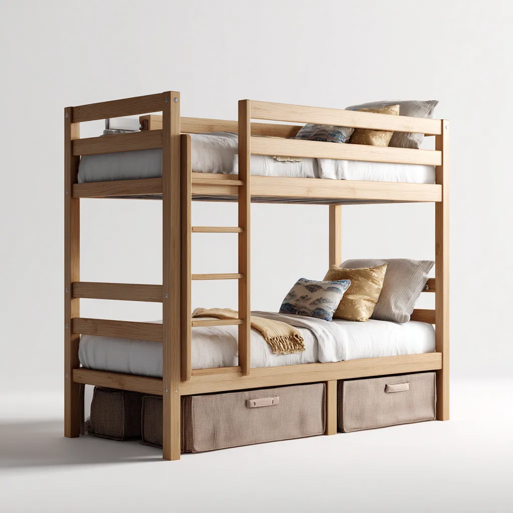 Literas de madera - madera - 205x105x165 cm - madera natural - diseño funcional con almacenaje-Havenupbay