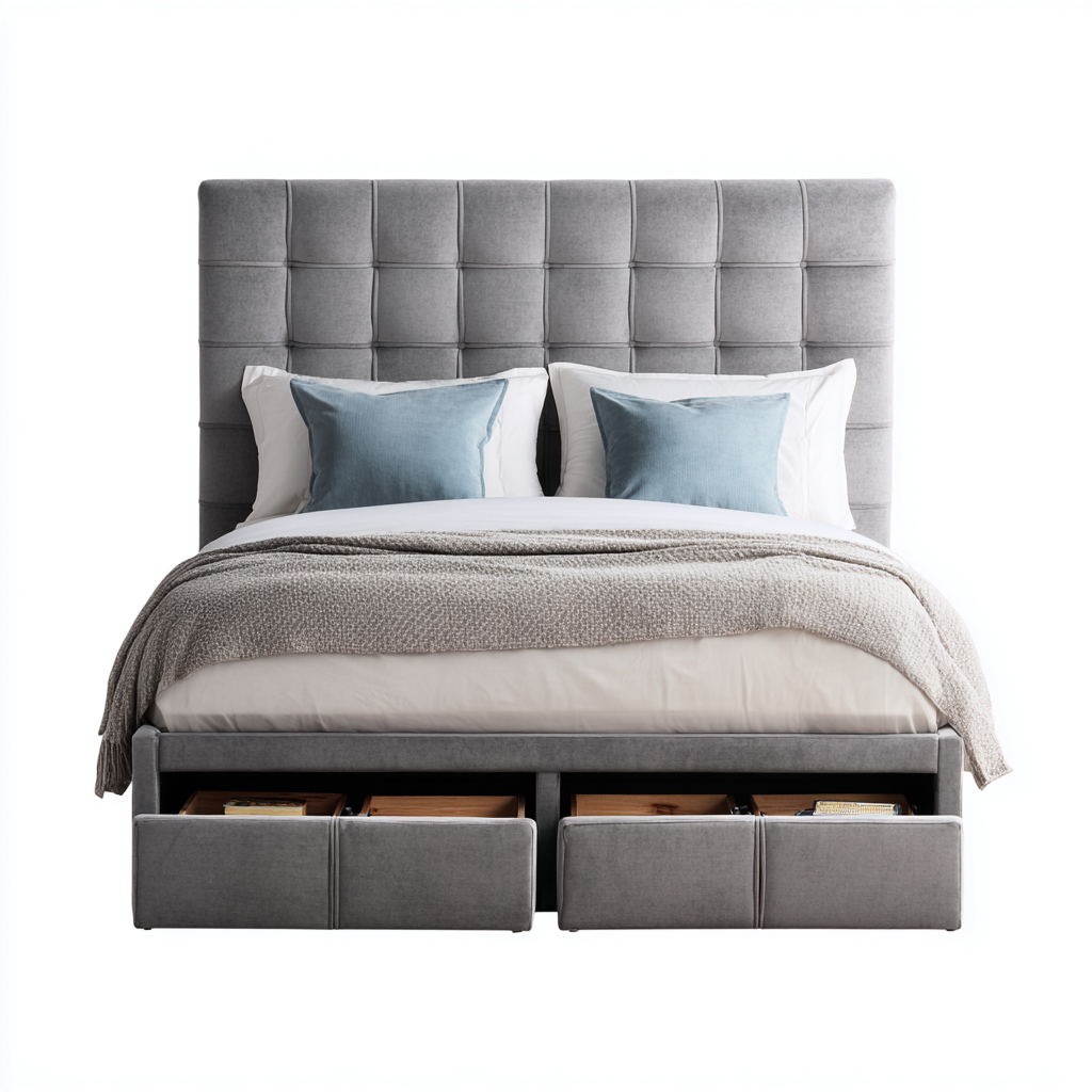 Camas matrimoniales - tapizada en tela - 200x160x120 cm - gris - estilo moderno con almacenamiento integrado-Havenupbay