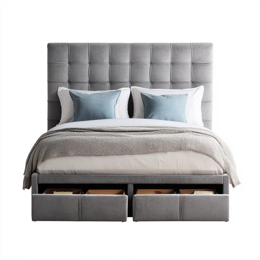 Camas matrimoniales - tapizada en tela - 200x160x120 cm - gris - estilo moderno con almacenamiento integrado-Havenupbay