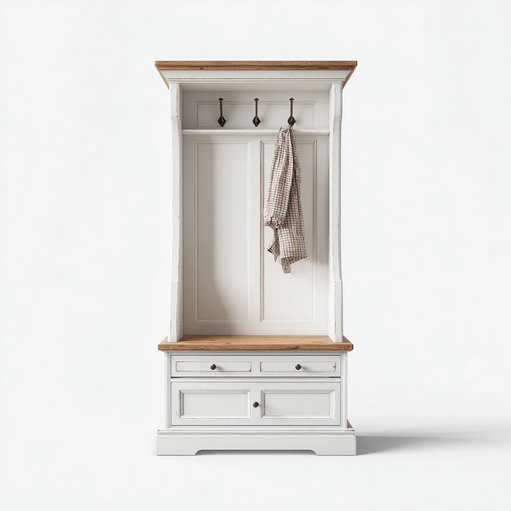 Percheros - madera - MDF - 95x45x185 cm - blanco-madera - diseño rústico-Havenupbay