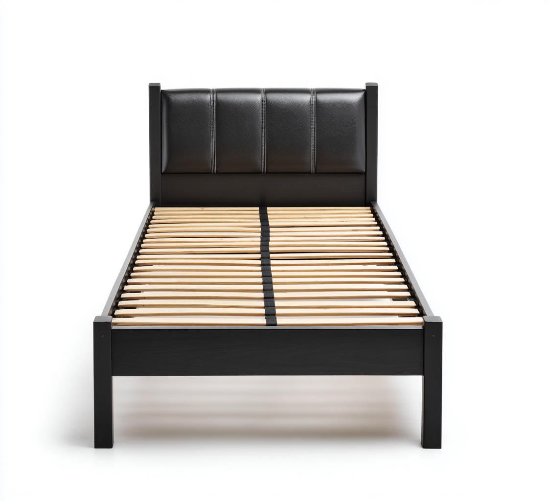 Camas individuales - piel sintética - estructura de madera - 200x100x95 cm - negro - cabecero acolchado minimalista-Havenupbay