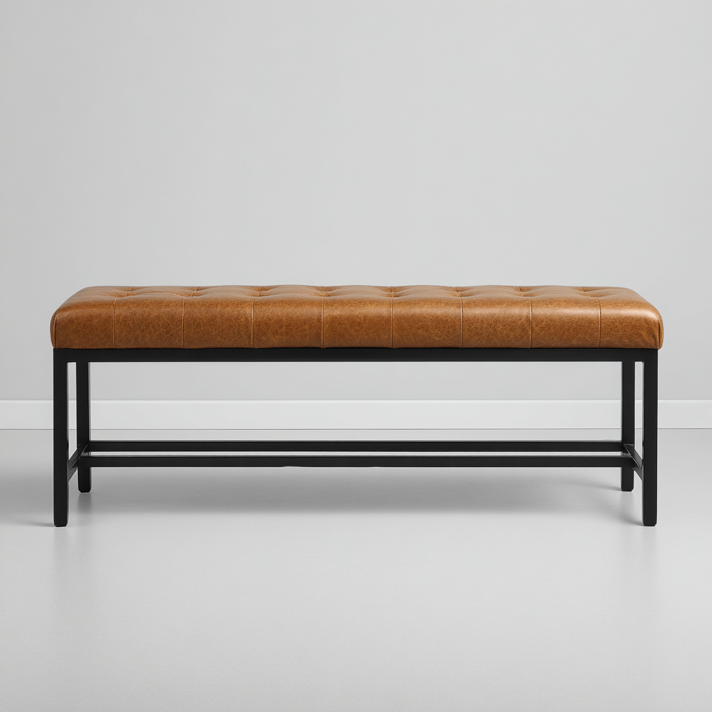 Banco de entrada-cuero-metal-120x38x48 cm-marrón-negro-estilo moderno-Havenupbay