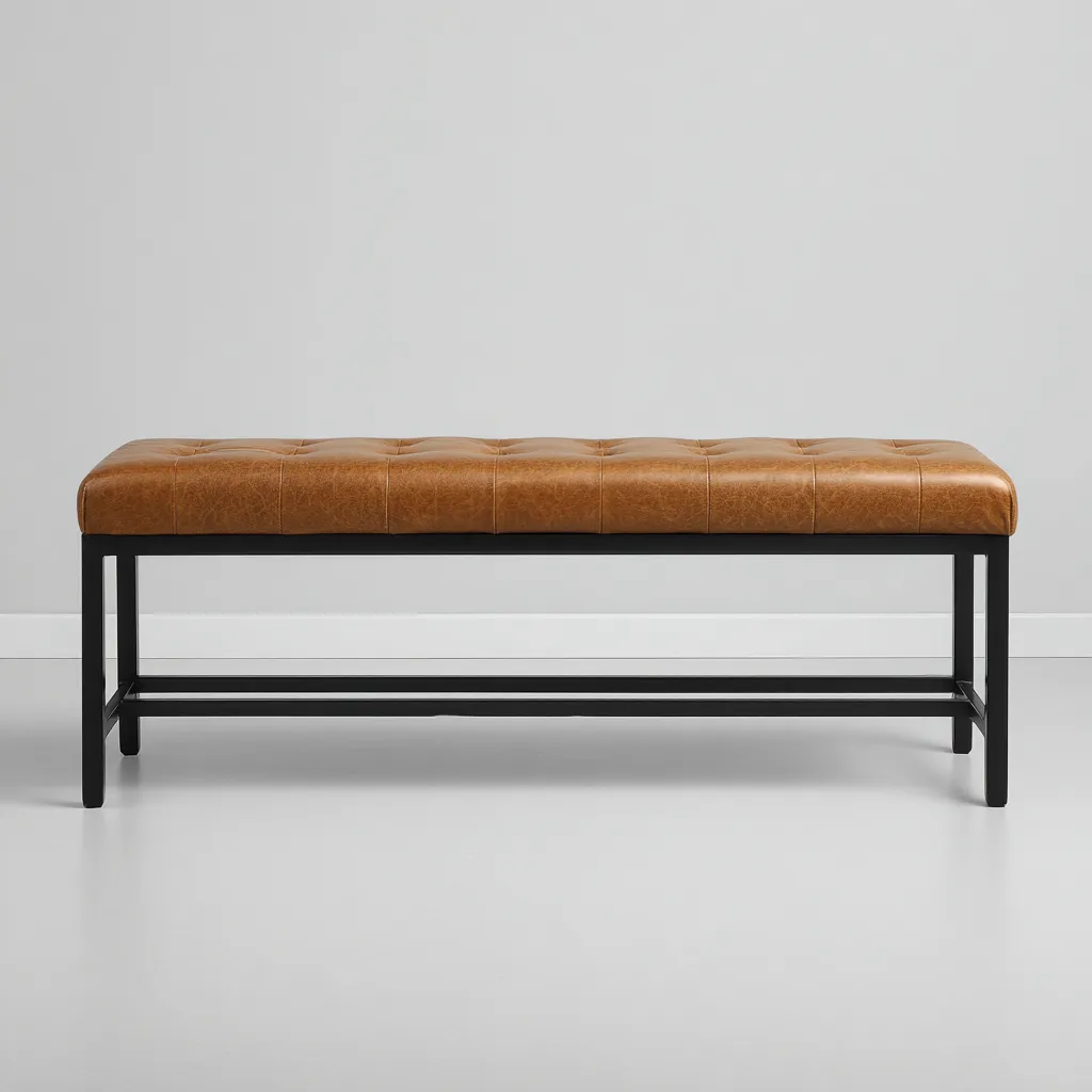 Banco de entrada-cuero-metal-120x38x48 cm-marrón-negro-estilo moderno-Havenupbay