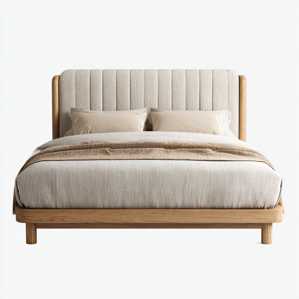 Camas matrimoniales - tapizada en tela - 200x160x120 cm - beige - estilo moderno con cabecero acanalado-Havenupbay