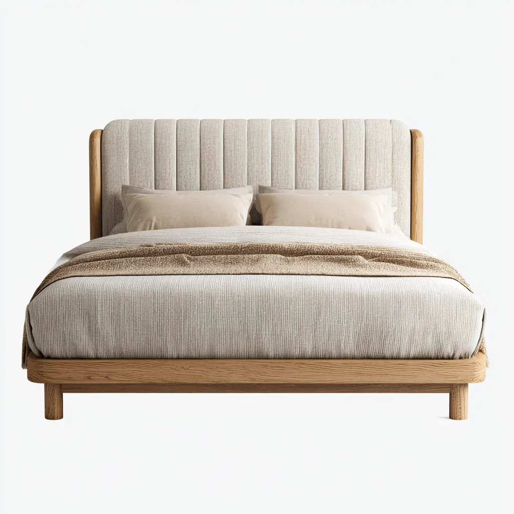 Camas matrimoniales - tapizada en tela - 200x160x120 cm - beige - estilo moderno con cabecero acanalado-Havenupbay