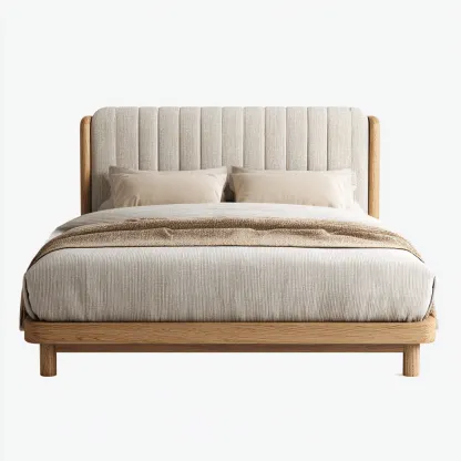 Camas matrimoniales - tapizada en tela - 200x160x120 cm - beige - estilo moderno con cabecero acanalado-Havenupbay