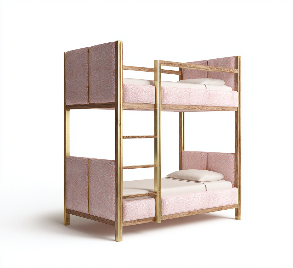 Literas tapizadas - madera - metal - 205x105x165 cm - rosa-dorado - diseño moderno acolchado-Havenupbay