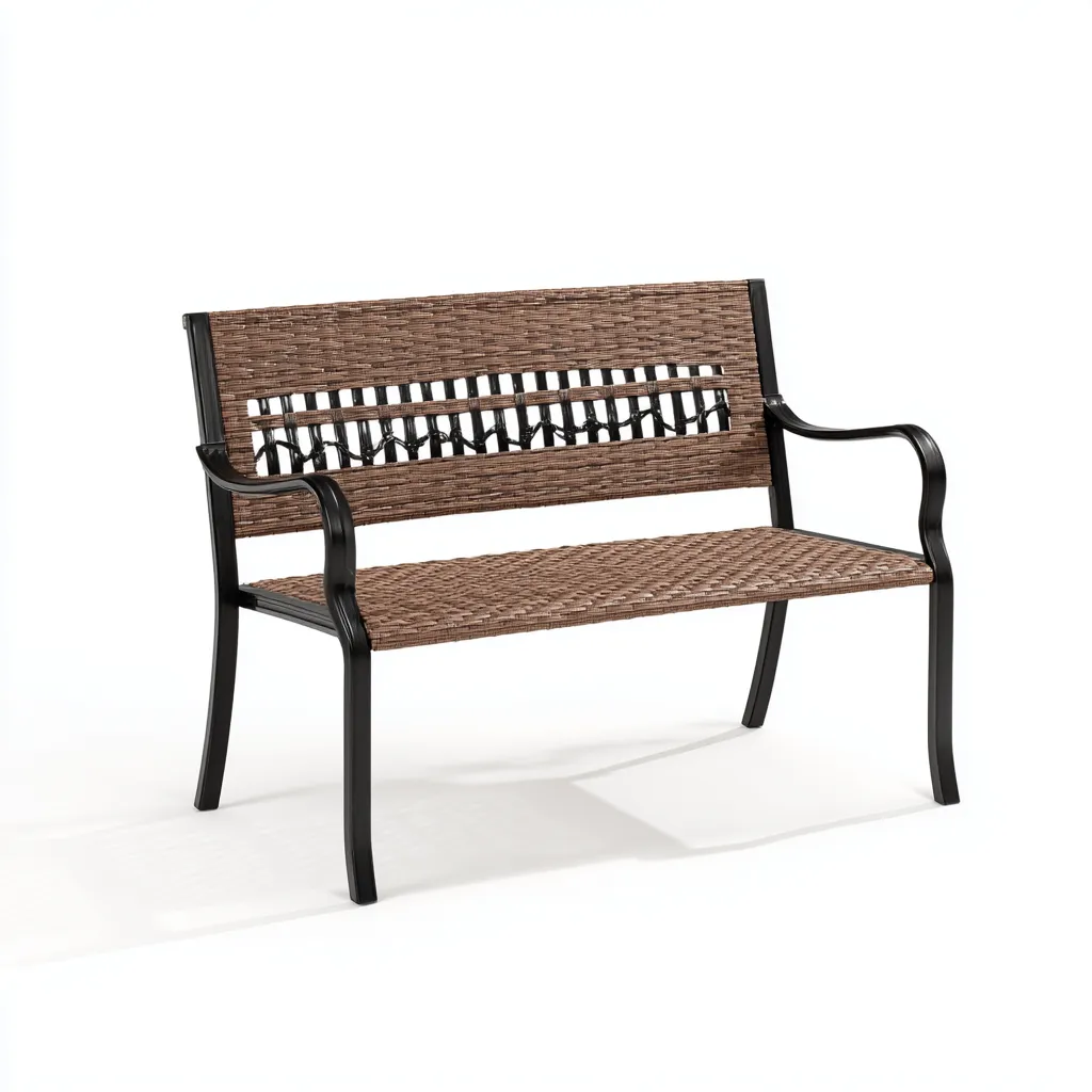 Banco de jardín - metal - ratán sintético - 124x60x82 cm - marrón-negro - diseño contemporáneo-Havenupbay