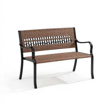 Banco de jardín - metal - ratán sintético - 124x60x82 cm - marrón-negro - diseño contemporáneo-Havenupbay