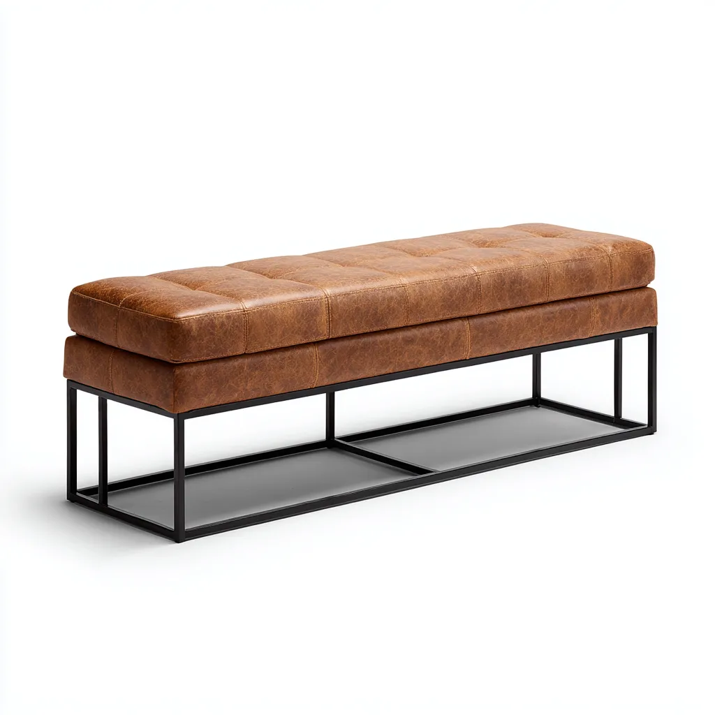 Banco de entrada-cuero-metal-130x42x50 cm-marrón-negro-estilo industrial-Havenupbay