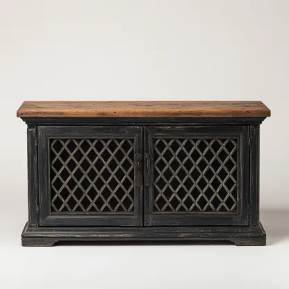 Zapatero - madera metal - 95x38x55 cm - negro envejecido-madera natural - estilo rústico-Havenupbay