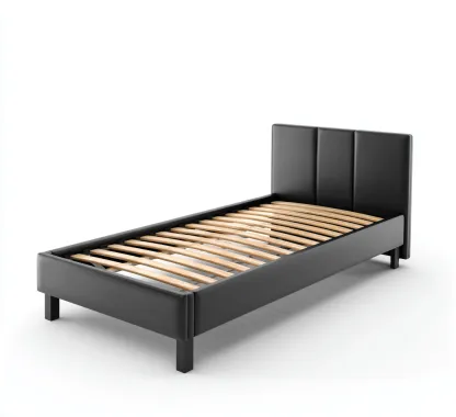 Camas individuales - piel sintética - estructura de madera - 200x100x95 cm - negro - diseño minimalista-Havenupbay