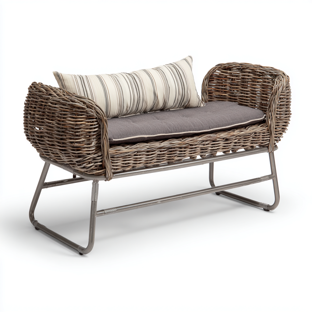 Banco de jardín - ratán sintético - metal - 128x58x78 cm - gris - estilo natural-Havenupbay