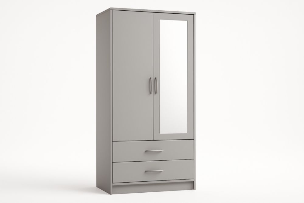 Armadio guardaroba con specchio 2 ante 2 cassetti MDF grigio