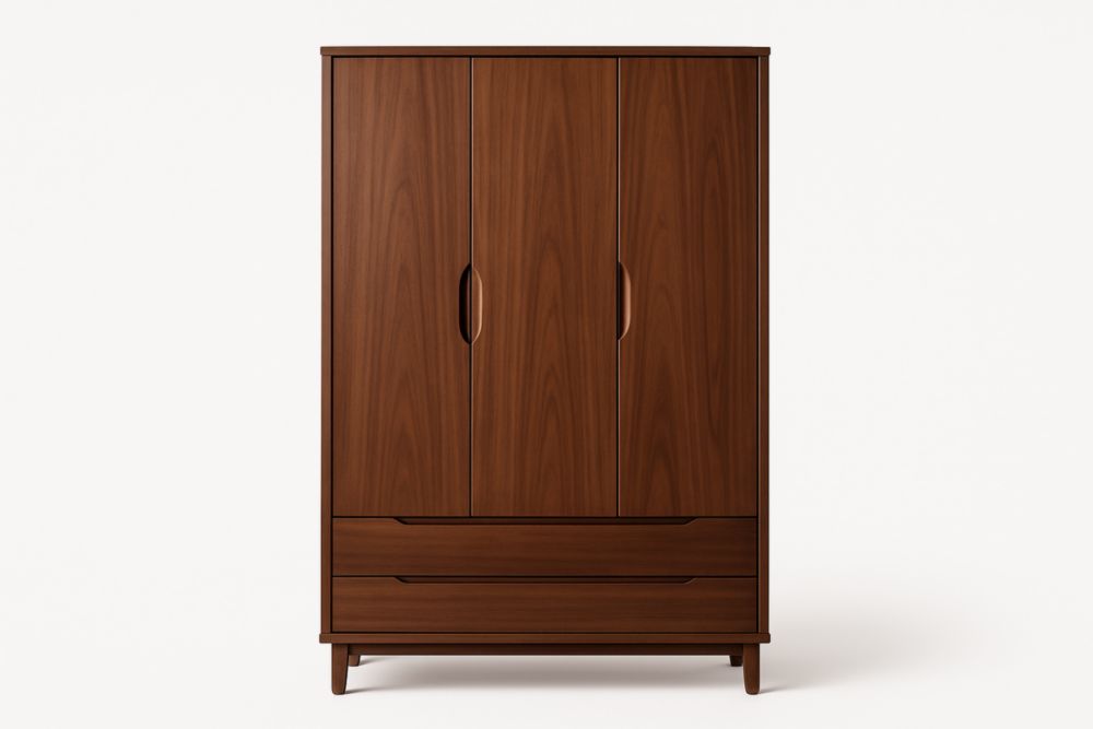 Armadio in Legno Noce con Tre Ante e Due Cassetti
