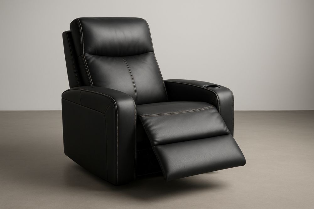 Poltrona reclinabile in pelle sintetica nera con portabicchiere