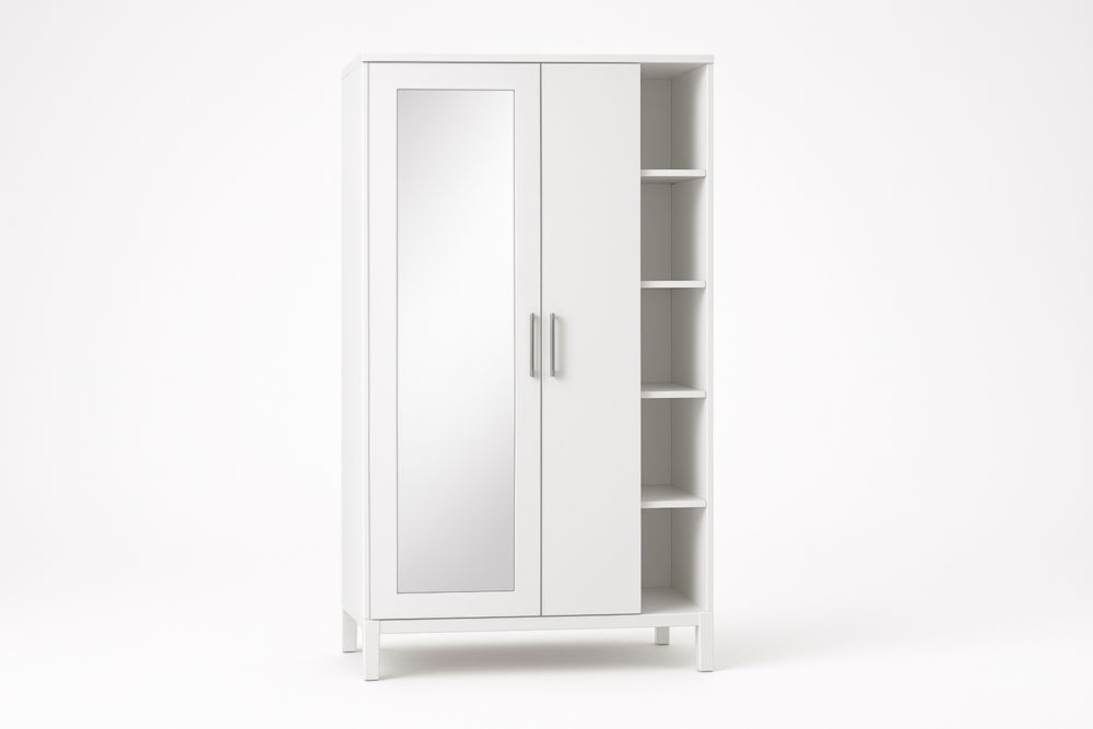 Armadio Bianco con Specchio in MDF con Ripiani