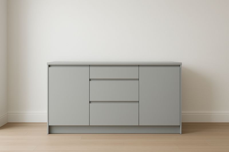 Mobile contenitore in legno composito grigio con 2 ante e 3 cassetti