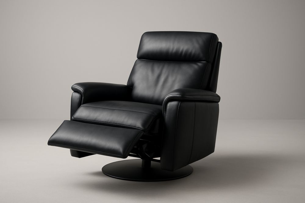 Poltrona reclinabile in pelle sintetica nera con base girevole