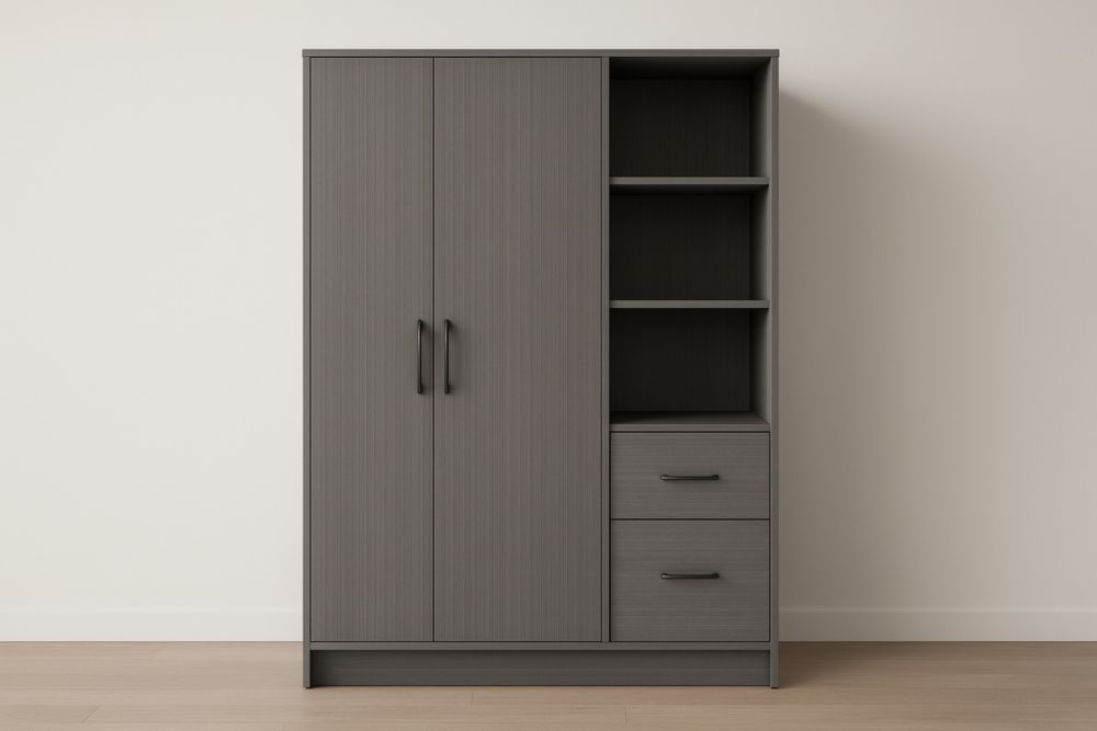 Armadio in Legno Compensato con Ante e Scaffali Laterali Grigio