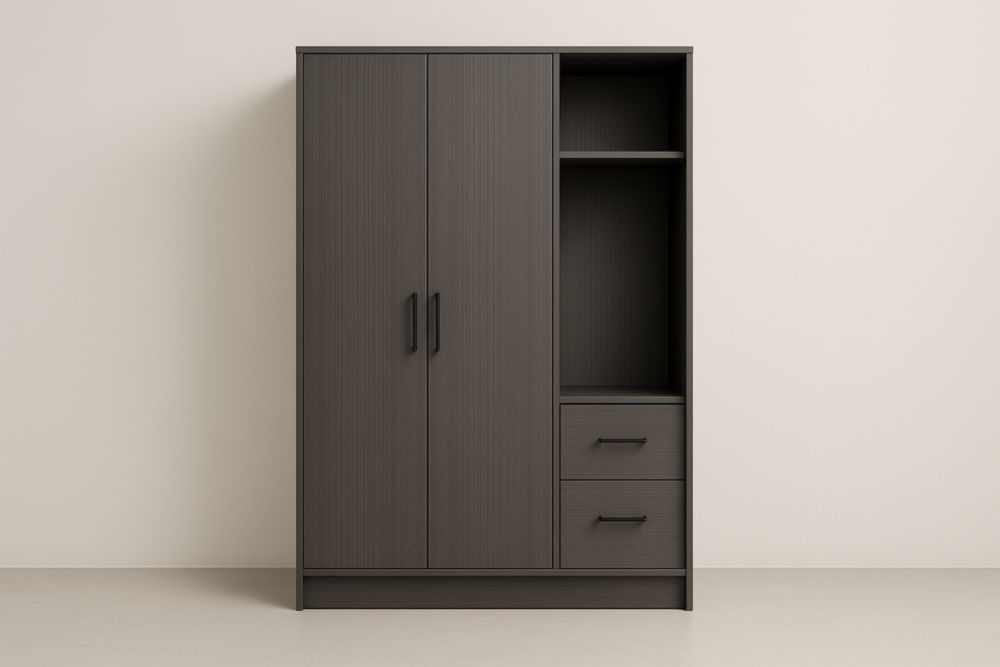 Armadio a 3 Ante con Scaffale e Cassetti Grigio in Legno