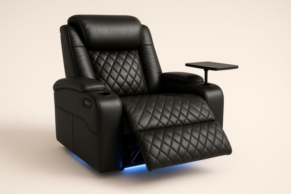 Poltrona reclinabile in pelle sintetica nera con vassoio