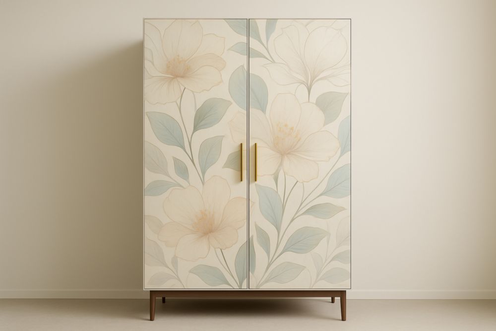 Armadio in MDF Verniciato Crema con Motivo Floreale