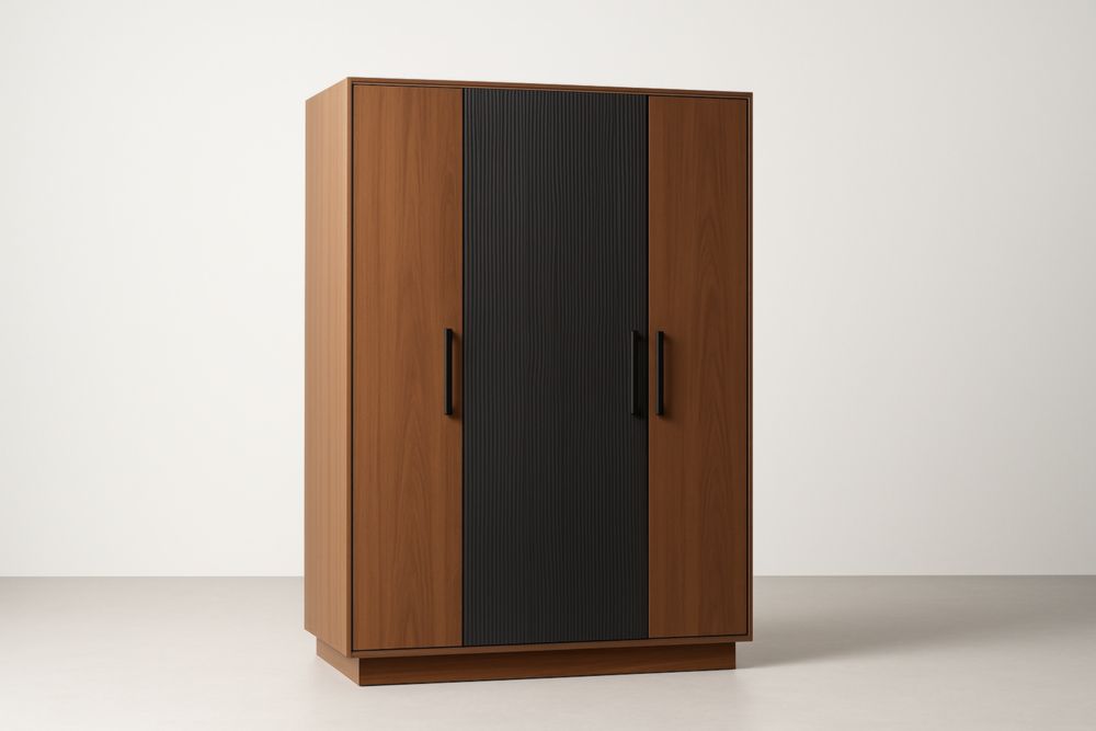 Armadio a Tre Ante in Legno e Metallo Nero 180x120x50cm