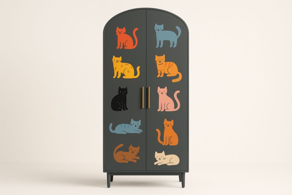 Armadio in Legno con Stampa di Gatti Multicolore