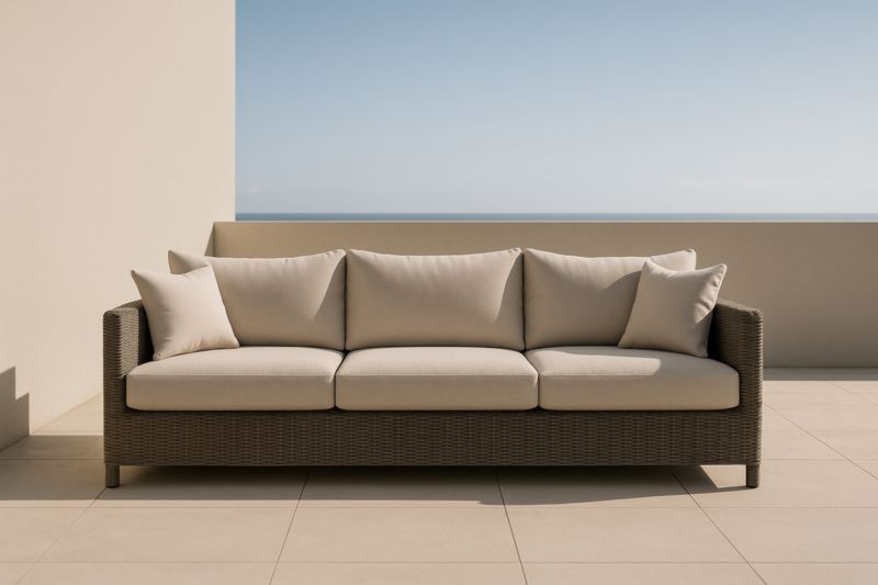 Divano a tre posti in rattan sintetico beige