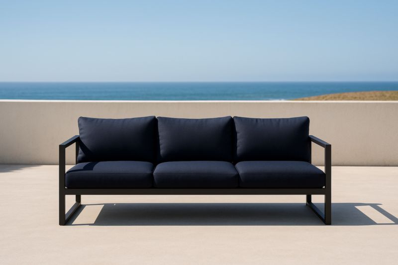 Divano da Esterno Tre Posti in Metallo Tessuto Blu