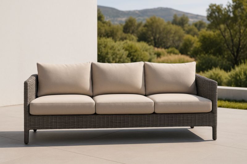 Divano da Esterno in Rattan con Cuscini Beige 3 Posti