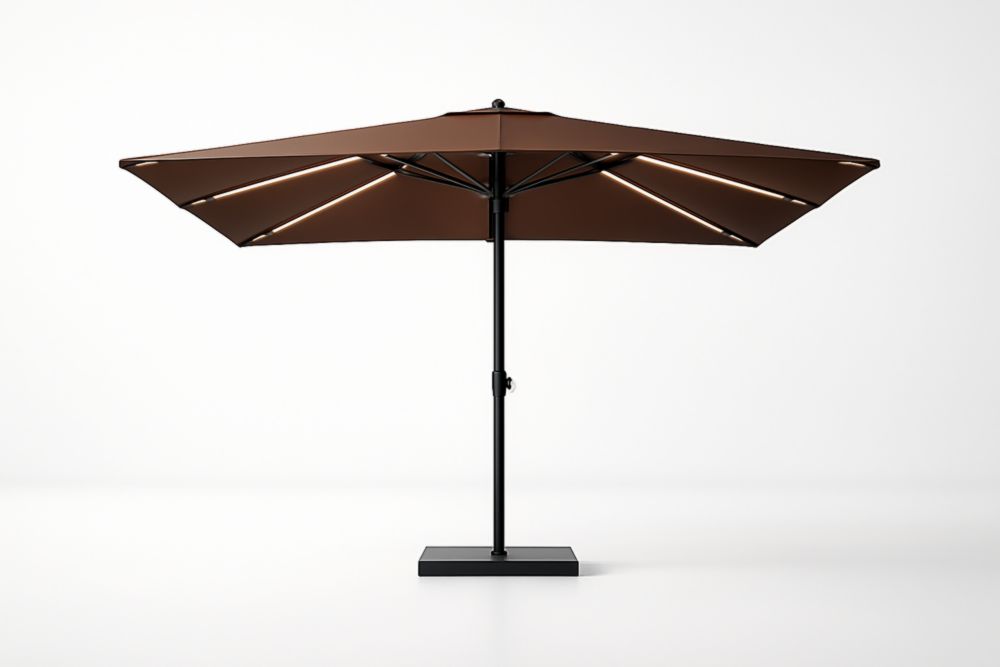 Ombrellone da Giardino 3m con LED Struttura in Alluminio Tessuto Poliestere Marrone