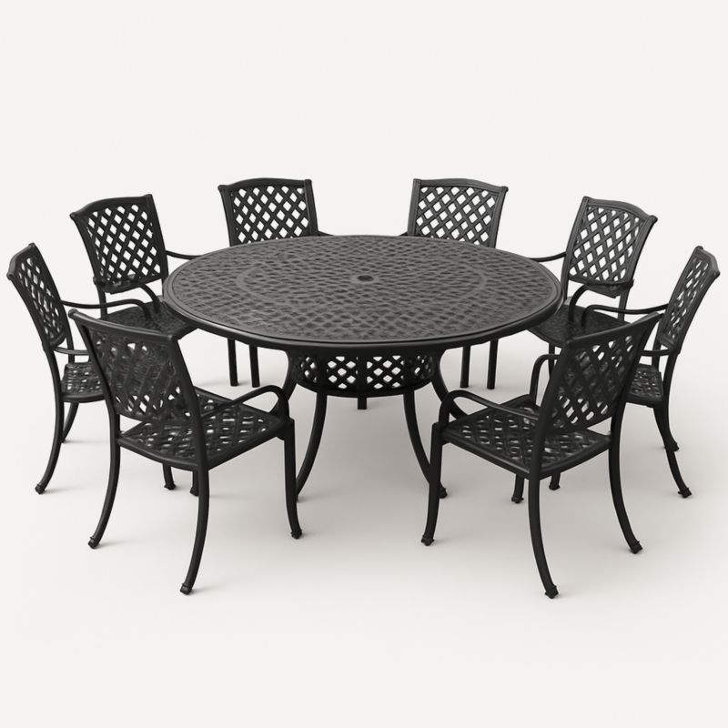 Set tavolo e sedie da giardino in alluminio nero 8 posti rotondo