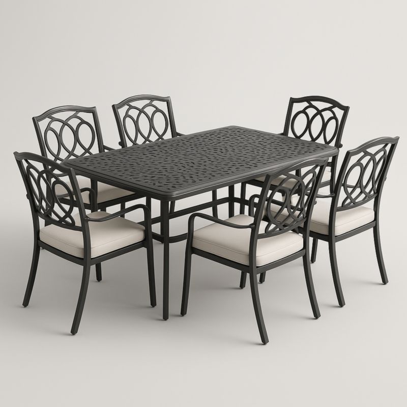 Set Tavolo e Sedie da Esterno in Alluminio con Cuscini Bianchi