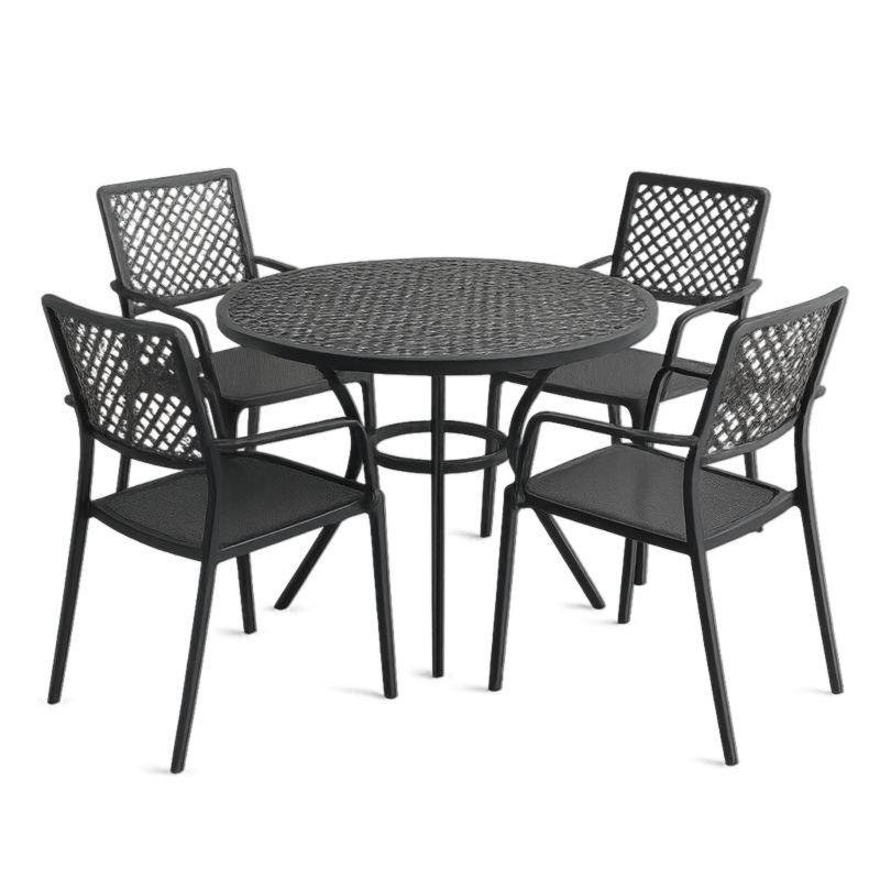 Set Tavolo e Sedie da Esterno Rotondo in Metallo Nero con 4 Sedie