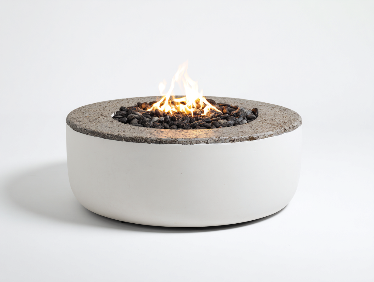 Tavolo braciere da giardino rotondo 120x120x45 cm - bianco - per esterni - focolare centrale