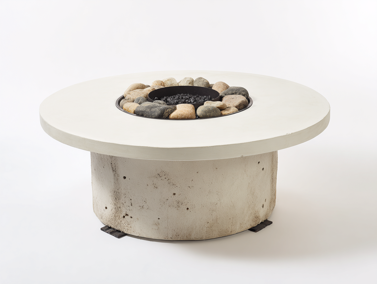 Tavolo braciere da giardino rotondo 100x100x38 cm - bianco - per esterni - focolare centrale