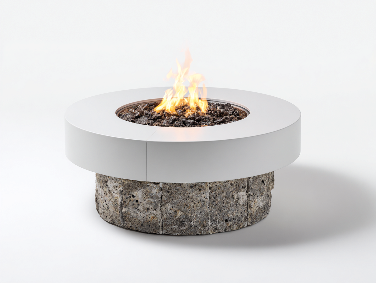 Tavolo braciere da giardino rotondo 110x110x40 cm - bianco - per esterni - focolare centrale