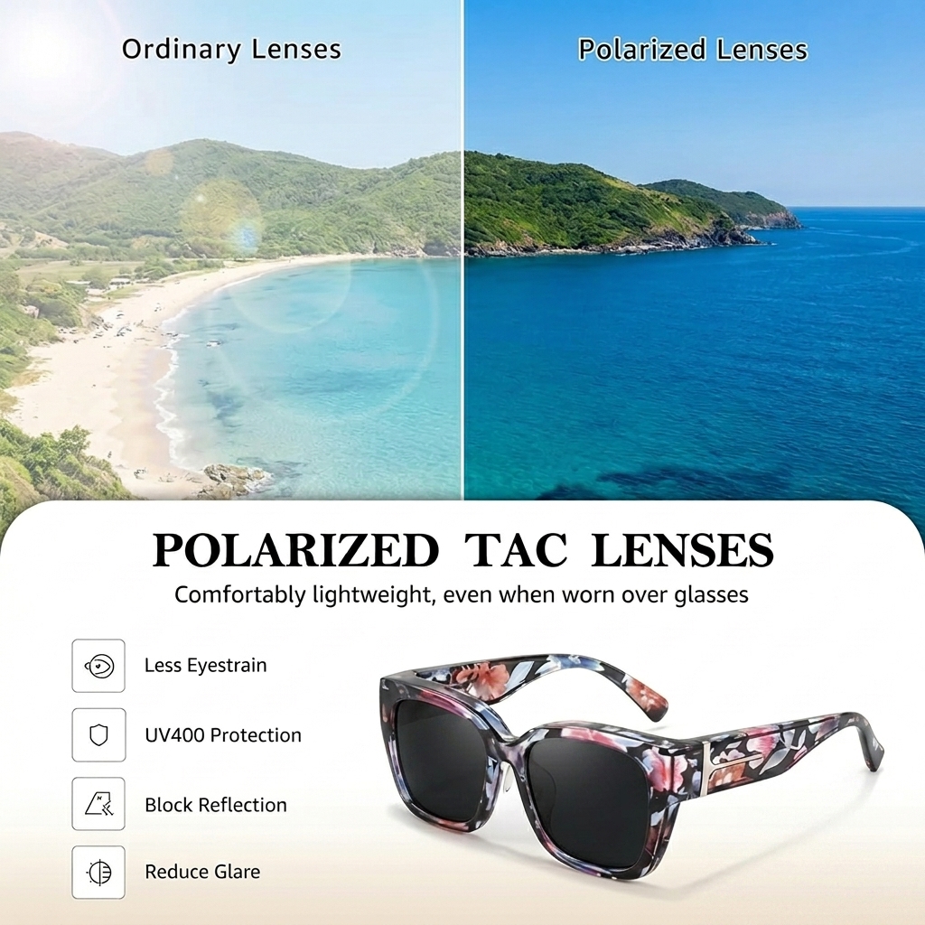🕶️ Polarized Fit Over Sunglasses for Women – UV400 Protection Floral Frame Wear Over Prescription Glasses